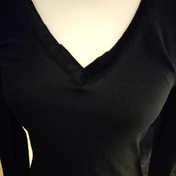 Used,not new black semi sheer mesh long sleeve fitted top with velour neck. - Picture 1 of 3